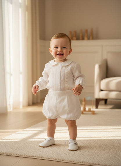 Conjunto camisa y bombacho lino con puntillas