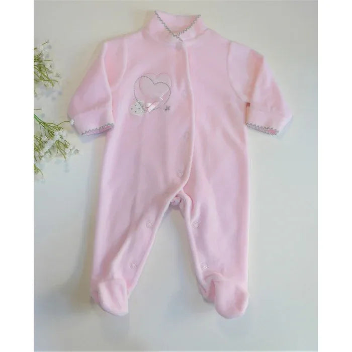 Pijama terciopelo rosa y bordado corazon - PARDALETS