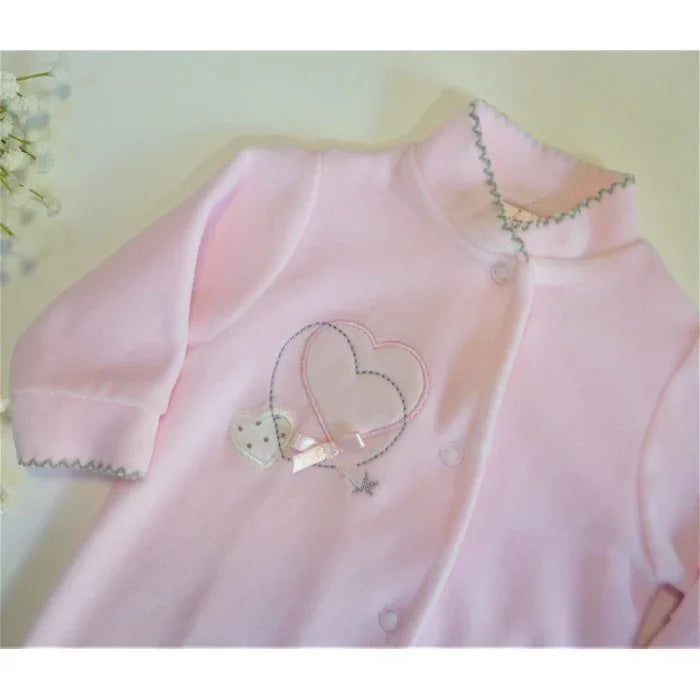 Pijama terciopelo rosa y bordado corazon - PARDALETS