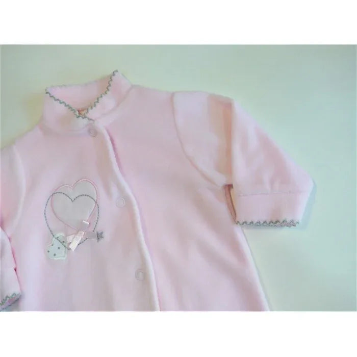 Pijama terciopelo rosa y bordado corazon - PARDALETS