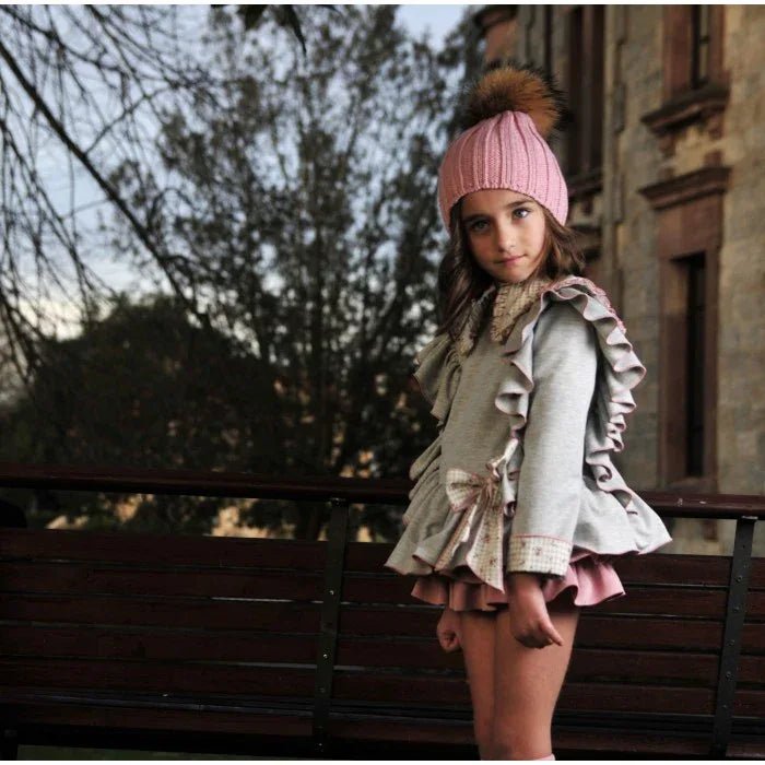 Sudadera gris y lazo florecitas en la parte superior - PARDALETS