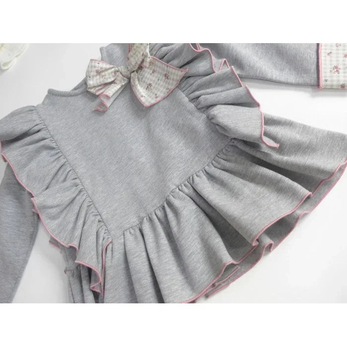Sudadera gris y lazo florecitas en la parte superior - PARDALETS