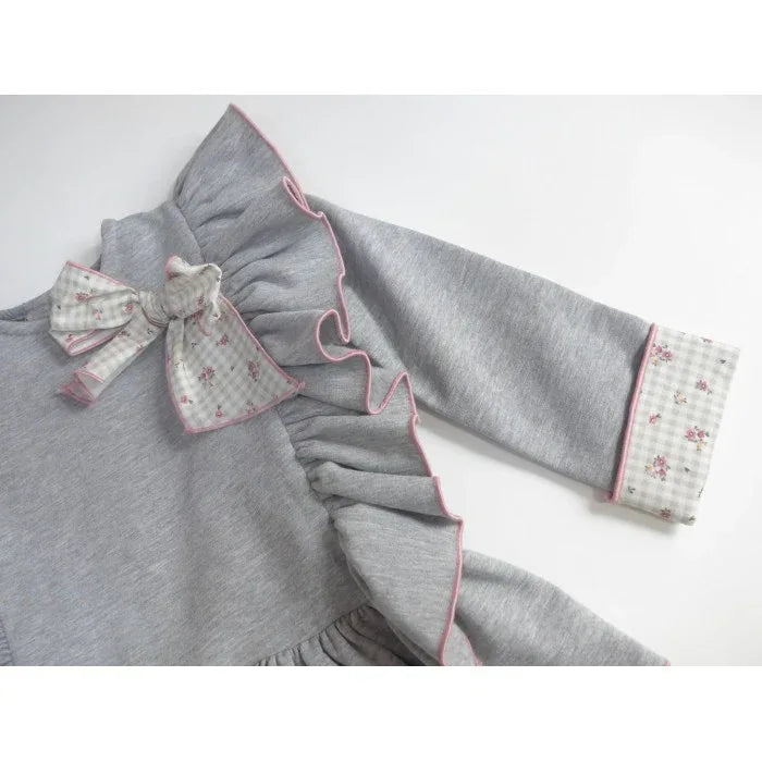 Sudadera gris y lazo florecitas en la parte superior - PARDALETS