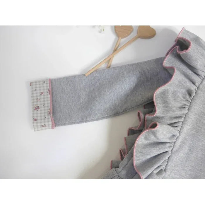 Sudadera gris y lazo florecitas en la parte superior - PARDALETS