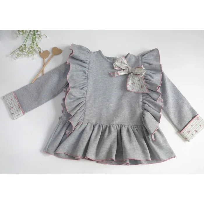 Sudadera gris y lazo florecitas en la parte superior - PARDALETS