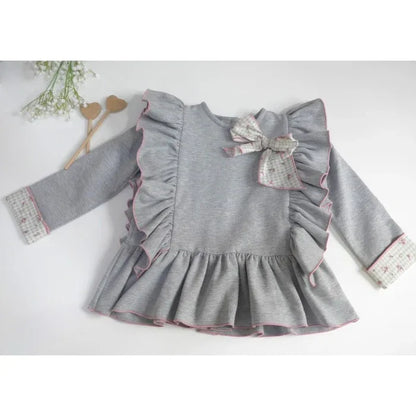 Sudadera gris y lazo florecitas en la parte superior - PARDALETS
