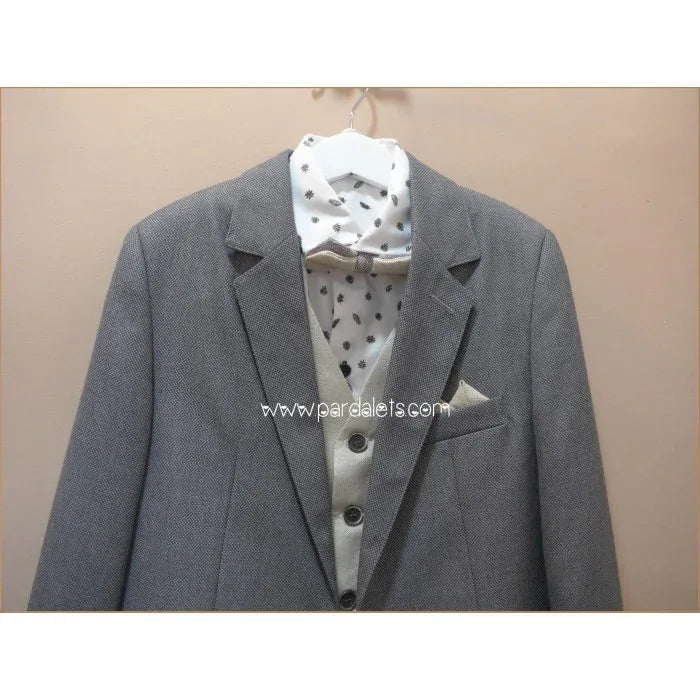 Traje chaqueta gris con chaleco y pajarita - PARDALETS
