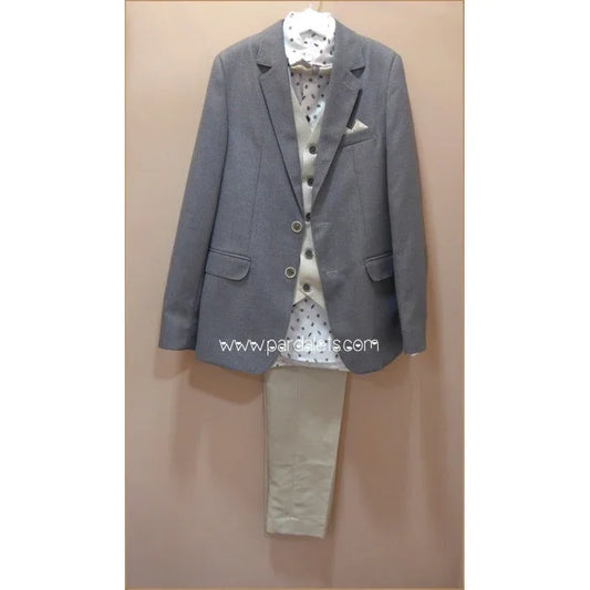 Traje chaqueta gris con chaleco y pajarita - PARDALETS
