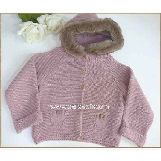 Trenka lana rosa con gorro pelo - PARDALETS