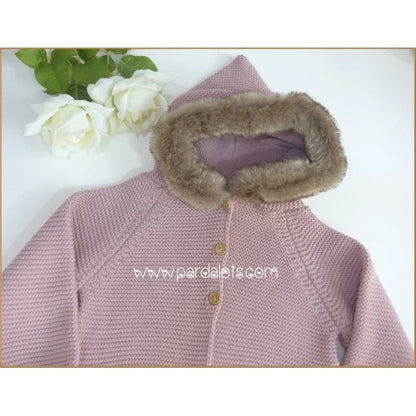 Trenka lana rosa con gorro pelo - PARDALETS