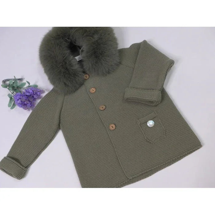 Trenka lana verde musgo con pelo sintetico - PARDALETS