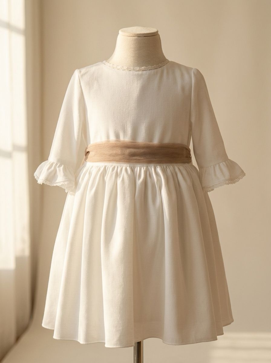 Vestido blanco con manga francesa y puntilla