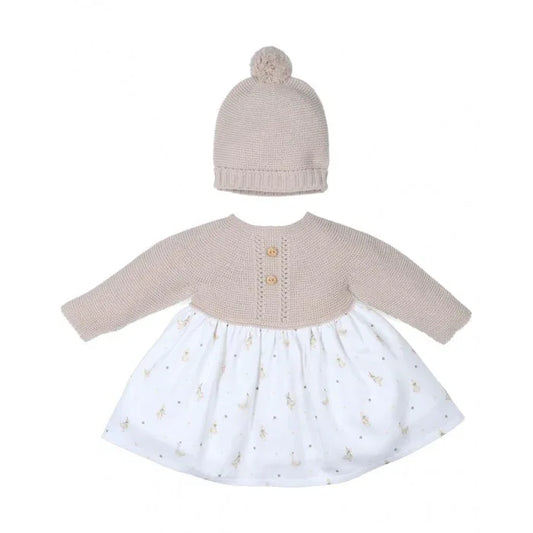 Vestido arena y falda patitos con gorrito - PARDALETS