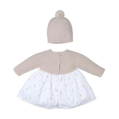 Vestido arena y falda patitos con gorrito - PARDALETS