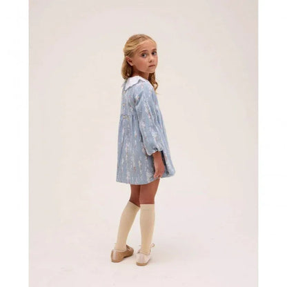 Vestido azul con cuello bordado blanco - PARDALETS