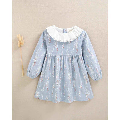 Vestido azul con cuello bordado blanco - PARDALETS