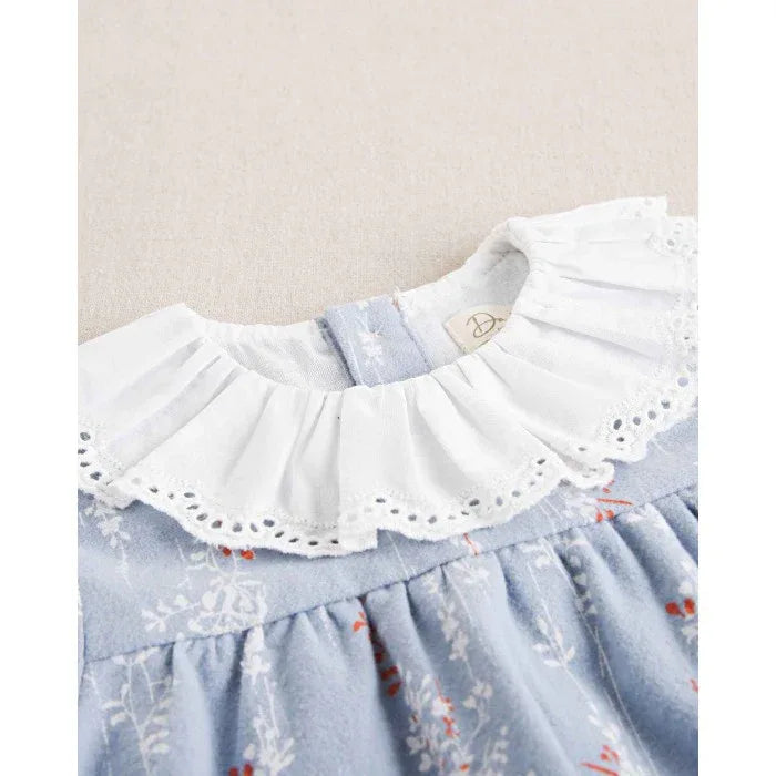 Vestido azul con cuello bordado blanco - PARDALETS