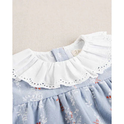 Vestido azul con cuello bordado blanco - PARDALETS