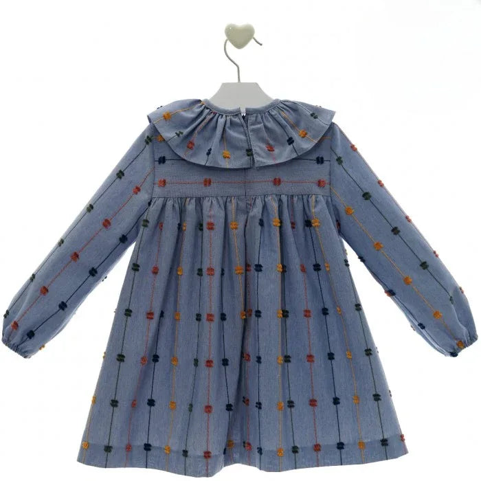 Vestido azul con pompones multicolor "Judy" - PARDALETS
