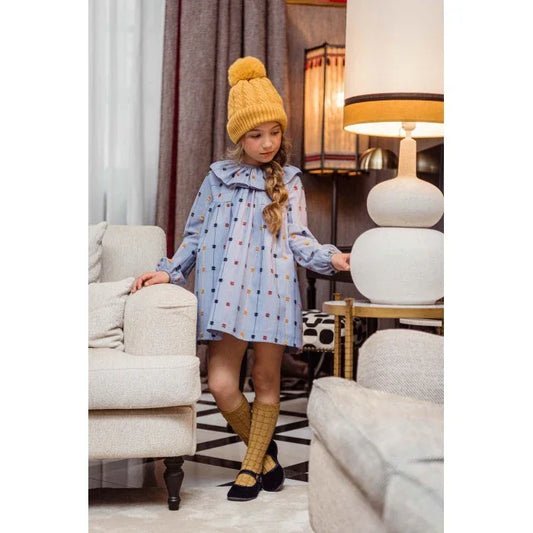 Vestido azul con pompones multicolor "Judy" - PARDALETS