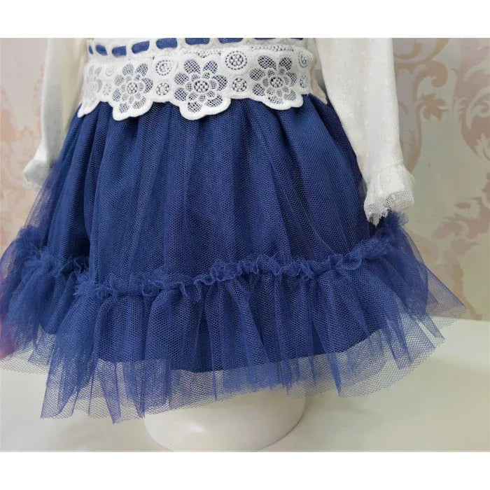 Vestido bebe tul beig y azul marino con volante - PARDALETS