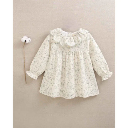 Vestido beig con flores verdes - PARDALETS