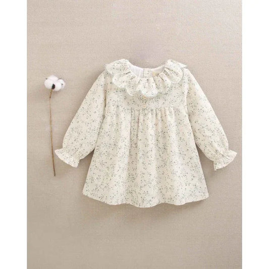 Vestido beig con flores verdes - PARDALETS