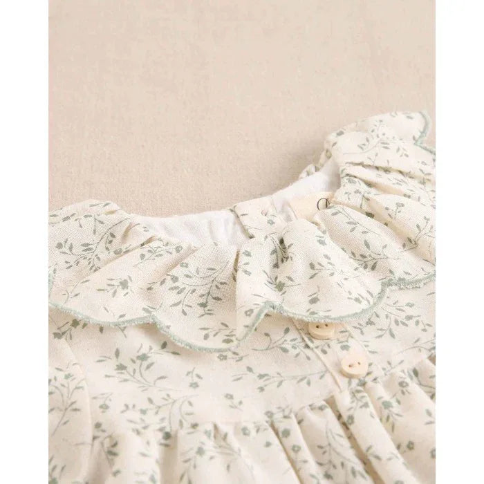 Vestido beig con flores verdes - PARDALETS