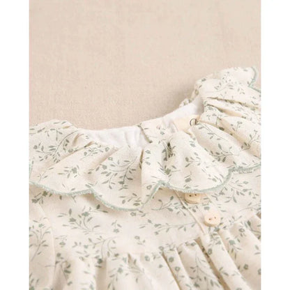 Vestido beig con flores verdes - PARDALETS
