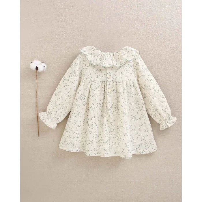 Vestido beig con flores verdes - PARDALETS