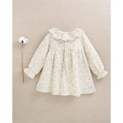 Vestido beig con flores verdes - PARDALETS