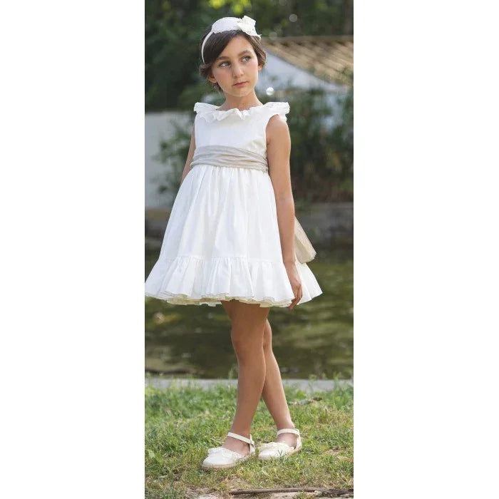 Vestido beig y fajin lino tostado - PARDALETS