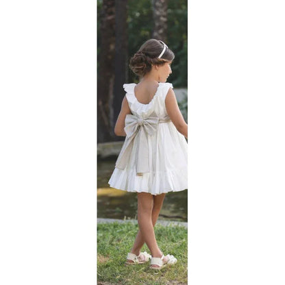 Vestido beig y fajin lino tostado - PARDALETS