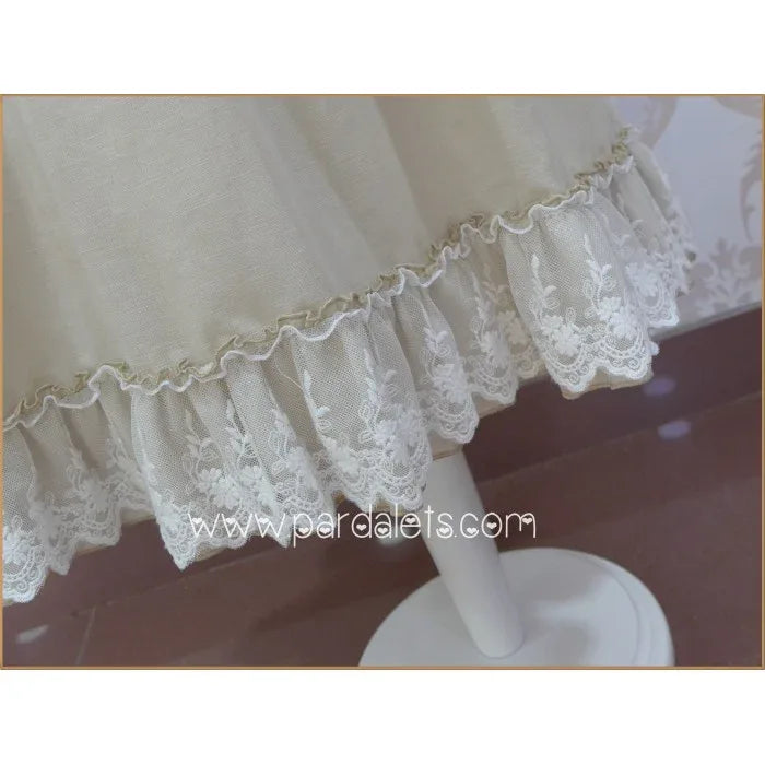 Vestido lino camel con puntilla - PARDALETS