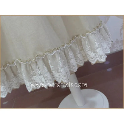 Vestido lino camel con puntilla - PARDALETS