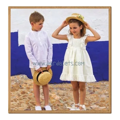 Vestido lino camel con puntilla - PARDALETS