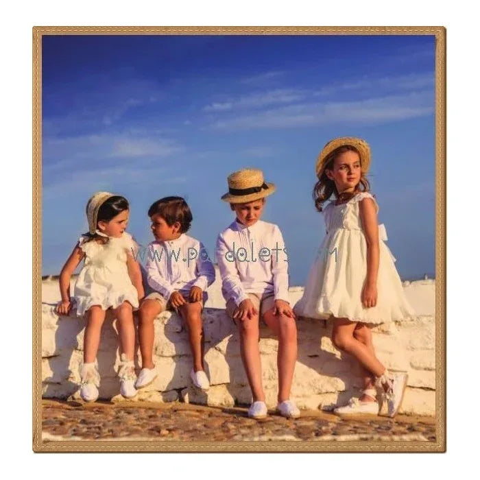 Vestido lino camel con puntilla - PARDALETS