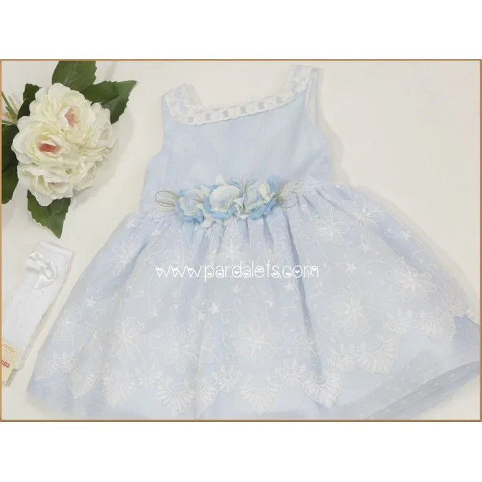 Vestido celeste tul bordado - PARDALETS