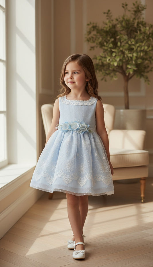 Vestido celeste tul bordado