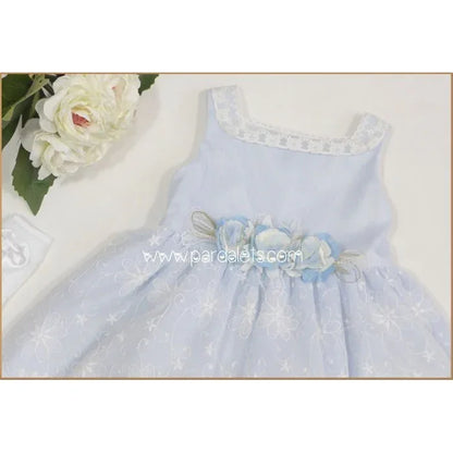 Vestido celeste tul bordado - PARDALETS