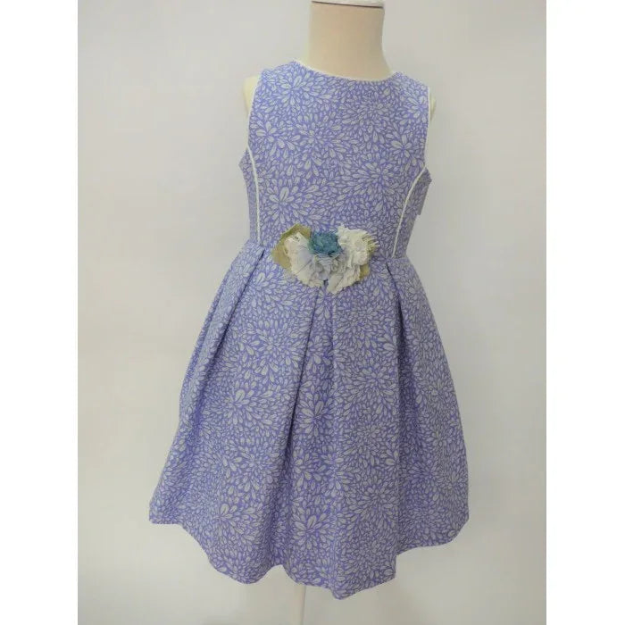 Vestido ceremonia azul rosell estampado con broche flores - PARDALETS