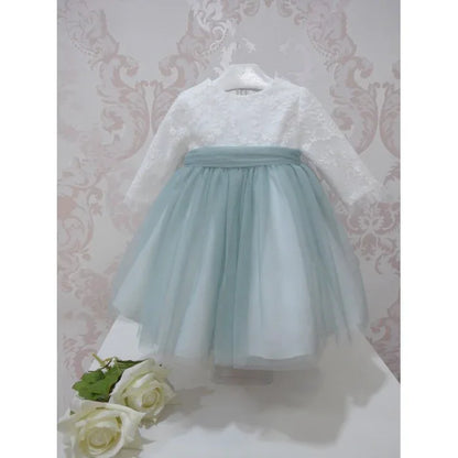 Vestido con cuerpo de tul bordado falda verde - PARDALETS