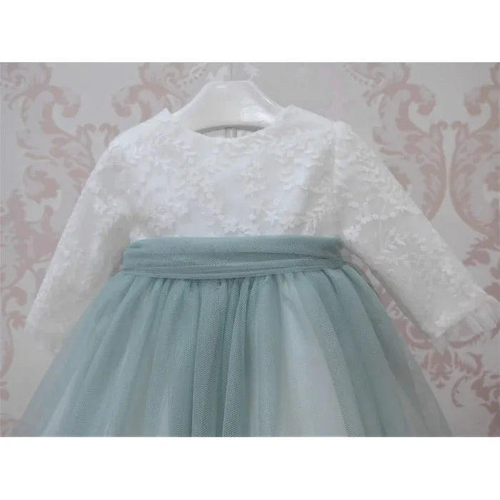 Vestido con cuerpo de tul bordado falda verde - PARDALETS