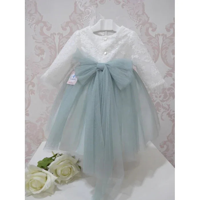 Vestido con cuerpo de tul bordado falda verde - PARDALETS