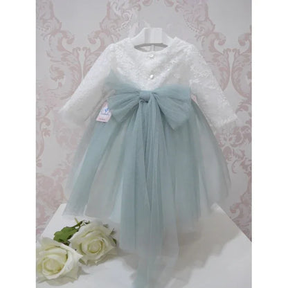 Vestido con cuerpo de tul bordado falda verde - PARDALETS