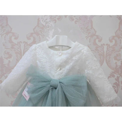 Vestido con cuerpo de tul bordado falda verde - PARDALETS