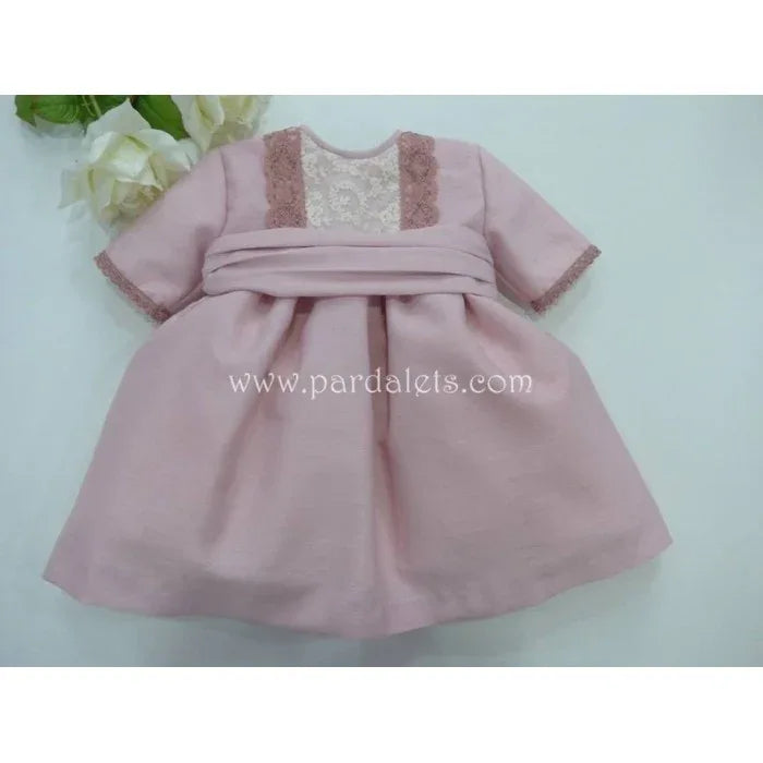 Vestido de seda rosa empolvado con puntilla - PARDALETS