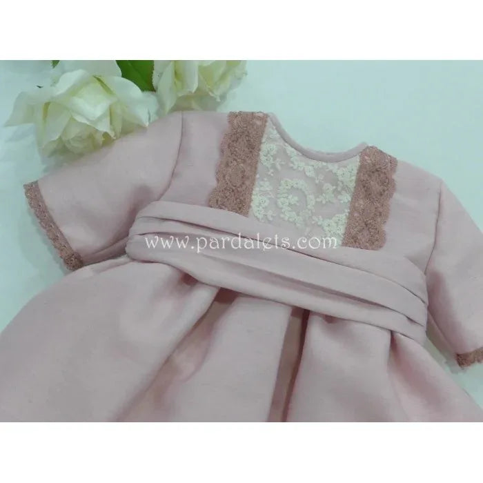 Vestido de seda rosa empolvado con puntilla - PARDALETS