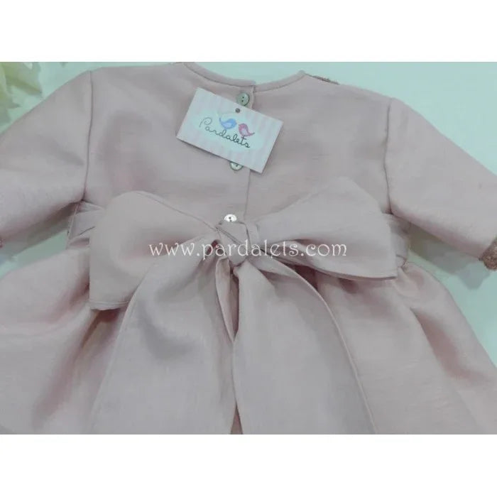 Vestido de seda rosa empolvado con puntilla - PARDALETS