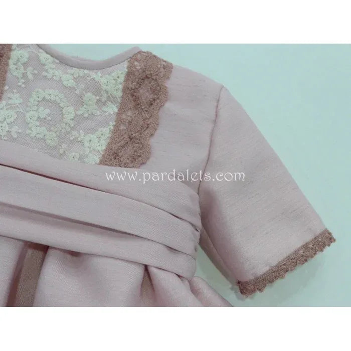 Vestido de seda rosa empolvado con puntilla - PARDALETS